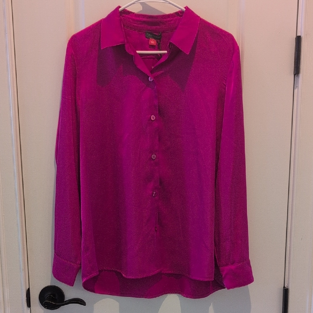 Vince Camuto Silk Magenta Button-Up Blouse
